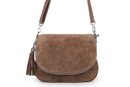 Torebka Skórzana Vera Pelle Bisaccia Zamsz Koniak