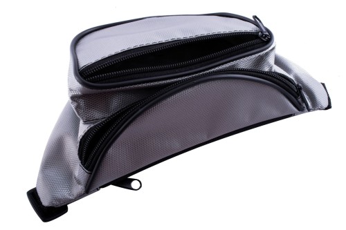 nerka, saszetka na biodro, metaliczna, srebrna