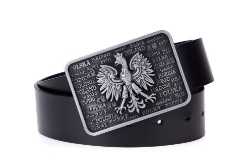 pasek skórzany, czarny, Polski Orzeł