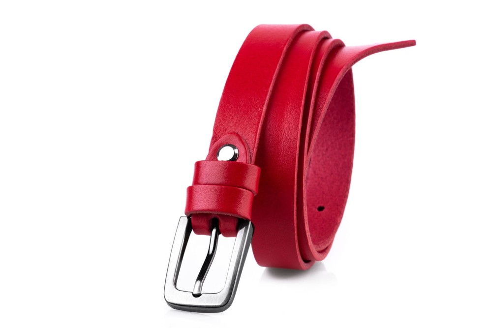 Klasyczny pasek damski ze skóry, czerwony