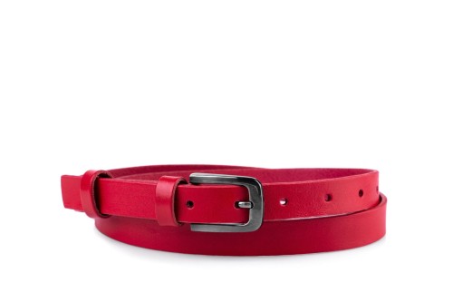 Klasyczny pasek damski ze skóry, czerwony