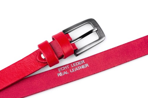 Klasyczny pasek damski ze skóry, czerwony