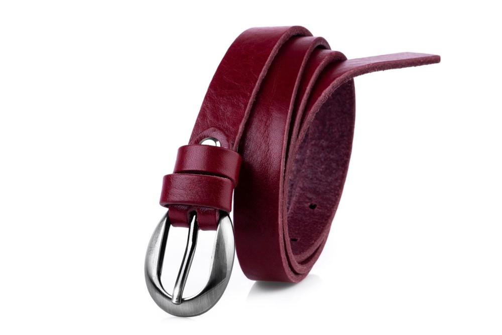 Klasyczny pasek damski ze skóry, bordowy
