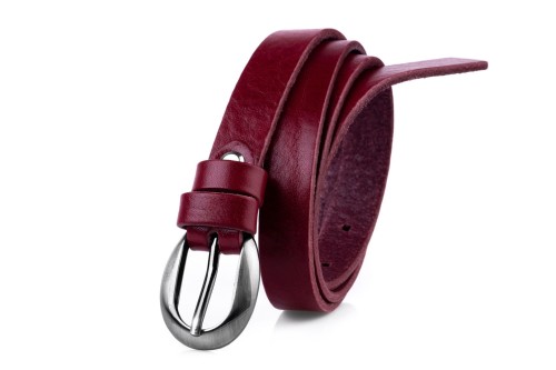 Klasyczny pasek damski ze skóry, bordowy