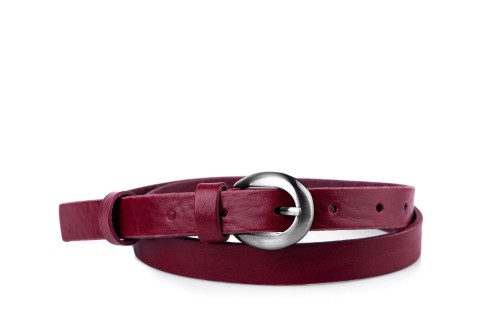 Klasyczny pasek damski ze skóry, bordowy