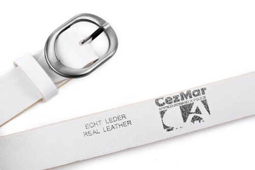 Klasyczny pasek damski ze skóry, biały