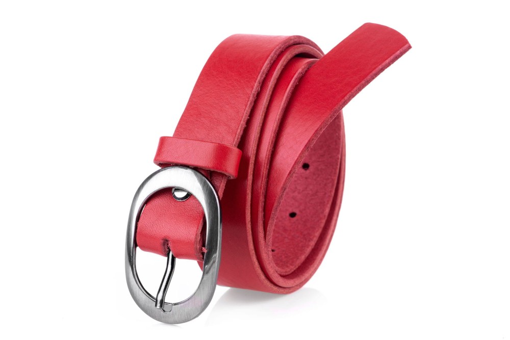 Klasyczny pasek damski ze skóry, czerwony