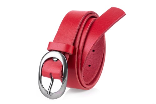 Klasyczny pasek damski ze skóry, czerwony