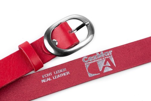 Klasyczny pasek damski ze skóry, czerwony