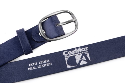 Klasyczny pasek damski ze skóry, granatowy