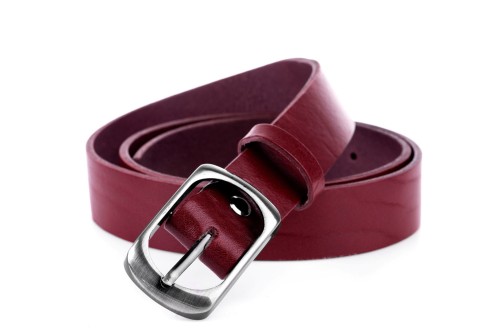 Klasyczny pasek damski ze skóry, bordowy