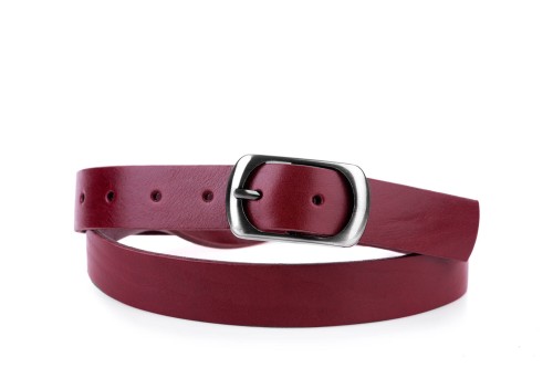 Klasyczny pasek damski ze skóry, bordowy