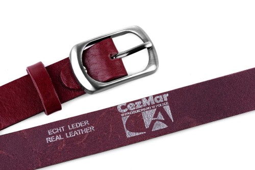 Klasyczny pasek damski ze skóry, bordowy