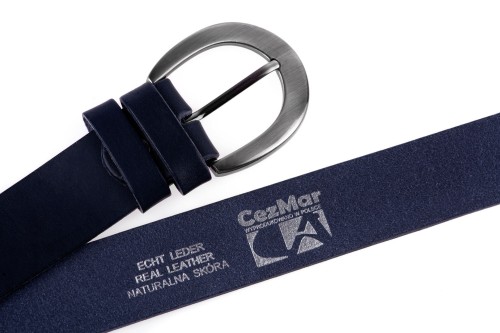 Klasyczny pasek damski ze skóry, granatowy