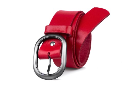Klasyczny pasek damski ze skóry, czerwony