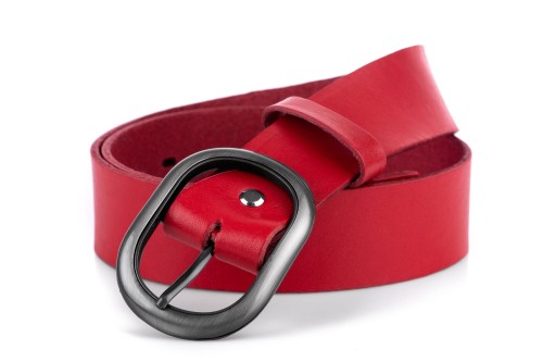 Klasyczny pasek damski ze skóry, czerwony