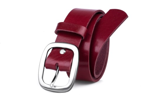 Klasyczny pasek damski ze skóry, bordowy
