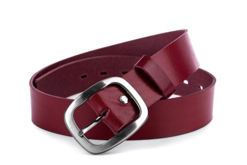 Klasyczny pasek damski ze skóry, bordowy