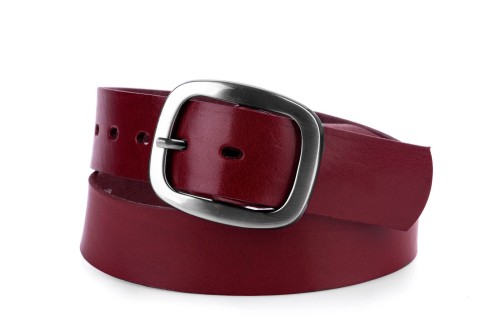 Klasyczny pasek damski ze skóry, bordowy
