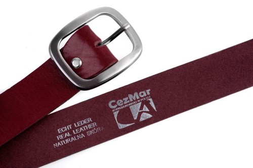 Klasyczny pasek damski ze skóry, bordowy