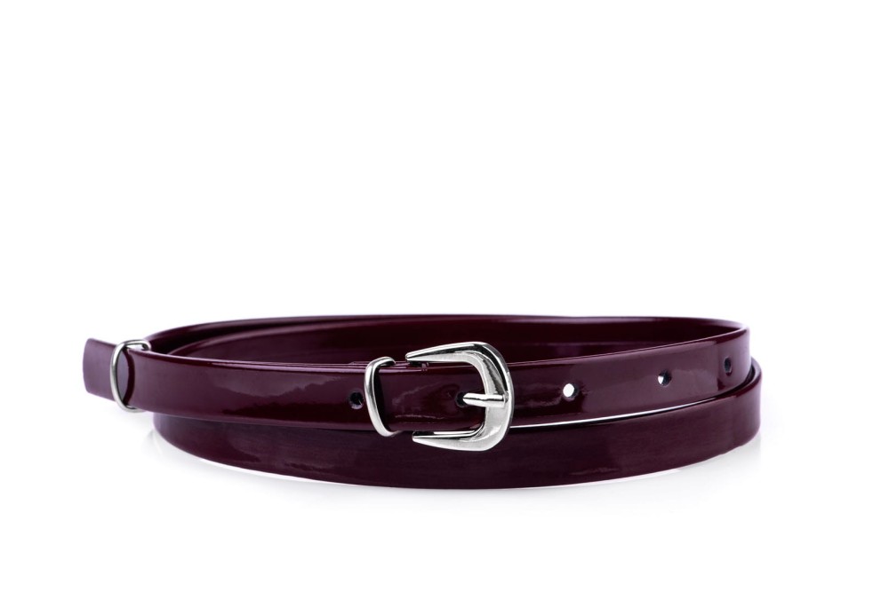 Pasek damski klasyczny bordowy lakier