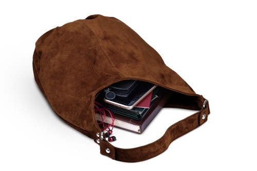 Torba Skórzana Vera Pelle Zamszowy Worek Brązowa