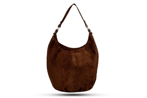 Torba Skórzana Vera Pelle Zamszowy Worek Brązowa