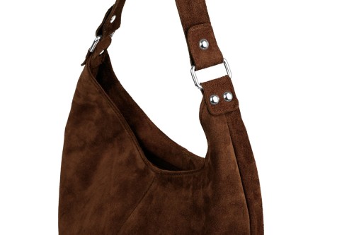Torba Skórzana Vera Pelle Zamszowy Worek Brązowa
