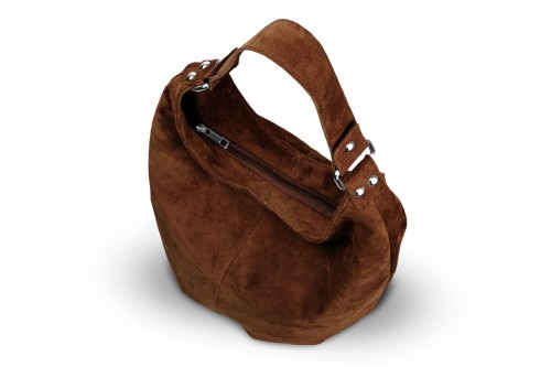 Torba Skórzana Vera Pelle Zamszowy Worek Brązowa