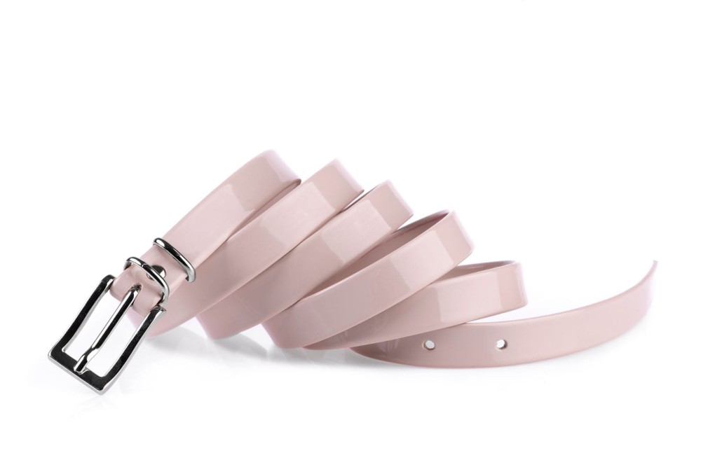 Pasek damski klasyczny pudrowy róż lakier