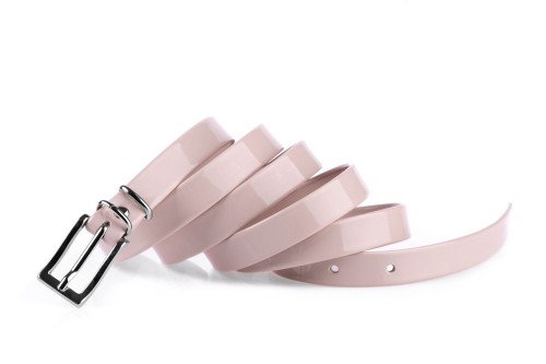 Pasek damski klasyczny pudrowy róż lakier