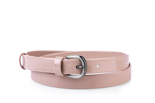 Pasek damski klasyczny pudrowy róż lakier