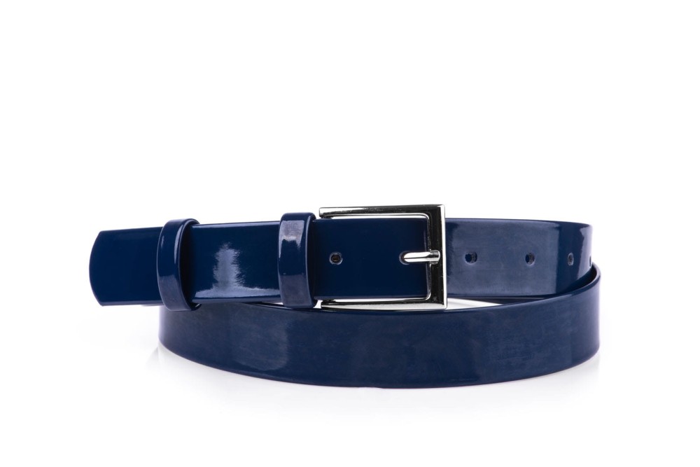 Pasek damski klasyczny granatowy lakier