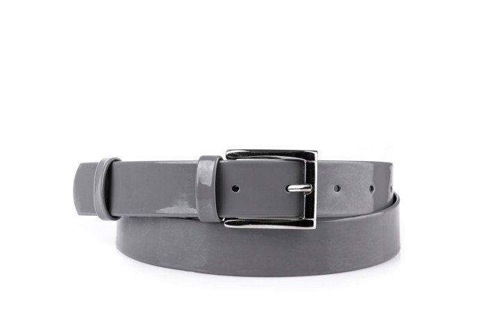 Pasek damski klasyczny szary lakier 3 cm