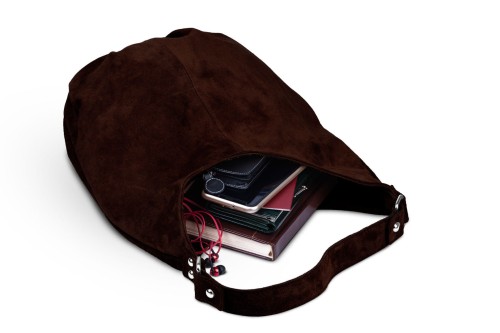 Torba Skórzana Vera Pelle Zamszowy Worek Brązowa