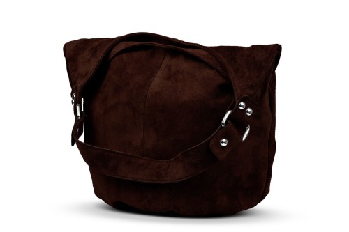 Torba Skórzana Vera Pelle Zamszowy Worek Brązowa