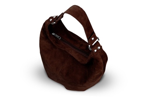 Torba Skórzana Vera Pelle Zamszowy Worek Brązowa