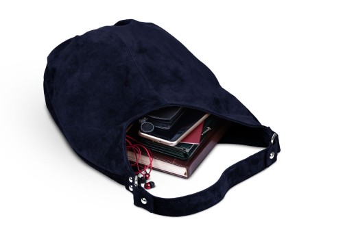 Torba Skórzana Vera Pelle Zamszowy Worek Granatowa