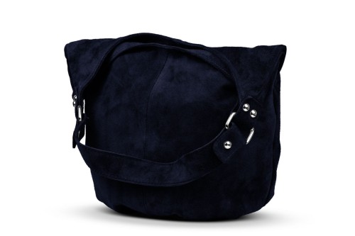 Torba Skórzana Vera Pelle Zamszowy Worek Granatowa
