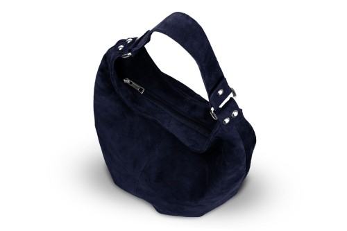 Torba Skórzana Vera Pelle Zamszowy Worek Granatowa
