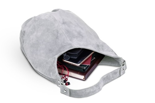 Torba Skórzana Vera Pelle Zamszowy Worek Szara