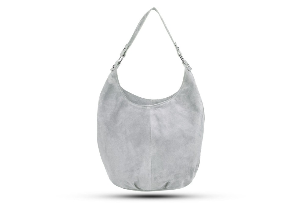 Torba Skórzana Vera Pelle Zamszowy Worek Szara