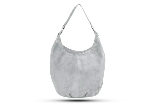 Torba Skórzana Vera Pelle Zamszowy Worek Szara