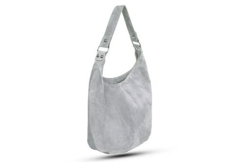 Torba Skórzana Vera Pelle Zamszowy Worek Szara