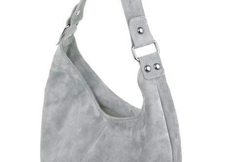 Torba Skórzana Vera Pelle Zamszowy Worek Szara
