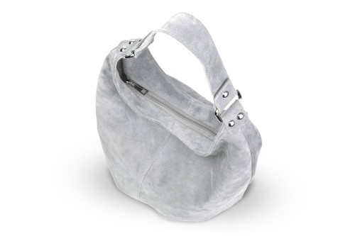 Torba Skórzana Vera Pelle Zamszowy Worek Szara