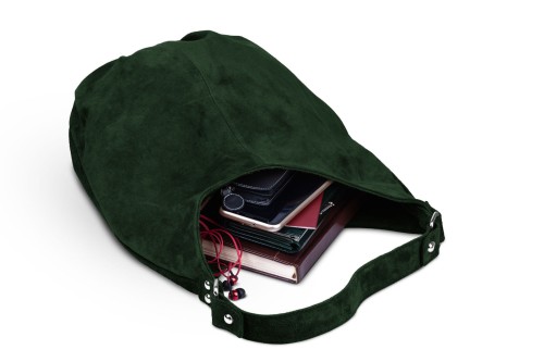 Torba Skórzana Vera Pelle Zamszowy Worek Zielona