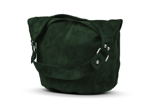Torba Skórzana Vera Pelle Zamszowy Worek Zielona
