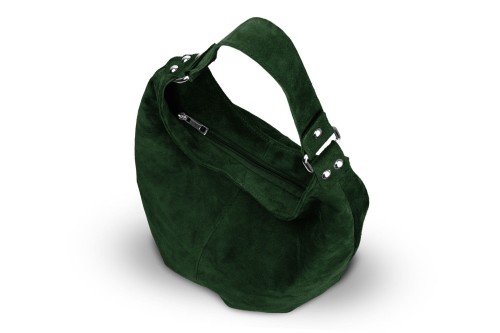 Torba Skórzana Vera Pelle Zamszowy Worek Zielona