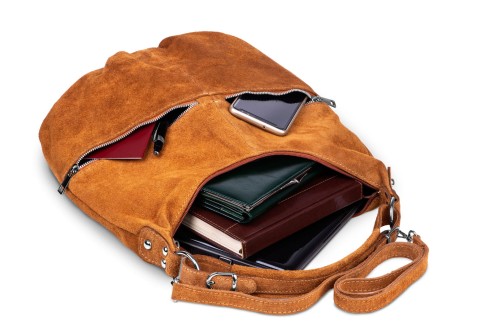 Torba Skórzana Vera Pelle Zamszowy Worek Ruda